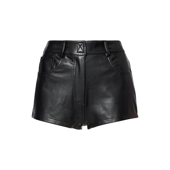 Norma Kamali Black Polyurethane High-Rise Faux Leather Shorts Size M - Picture 1 of 5